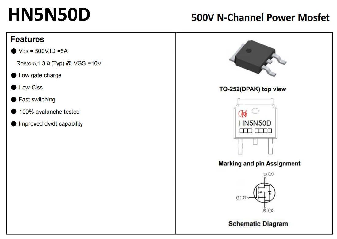 SMD Mosfet Manufacturer 500V 5A IC Transistor HN5N50D