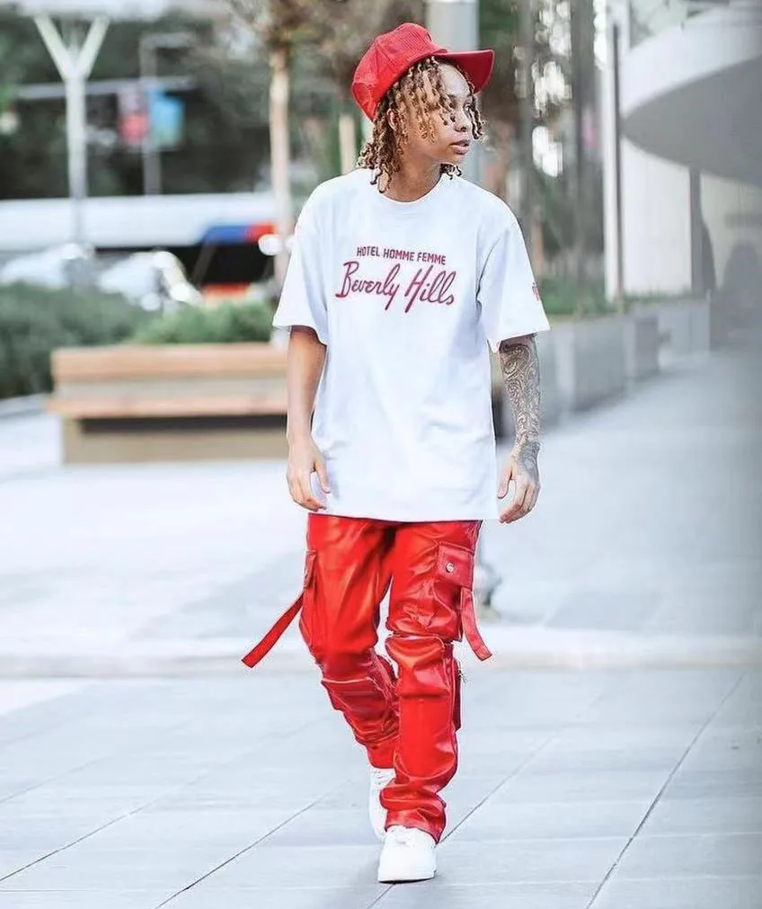 Mens High Quality Faux Leather Stacked Cargo Pants Manufacturer Custom Loose Multi Pocket PU Trousers Streetwear For Men