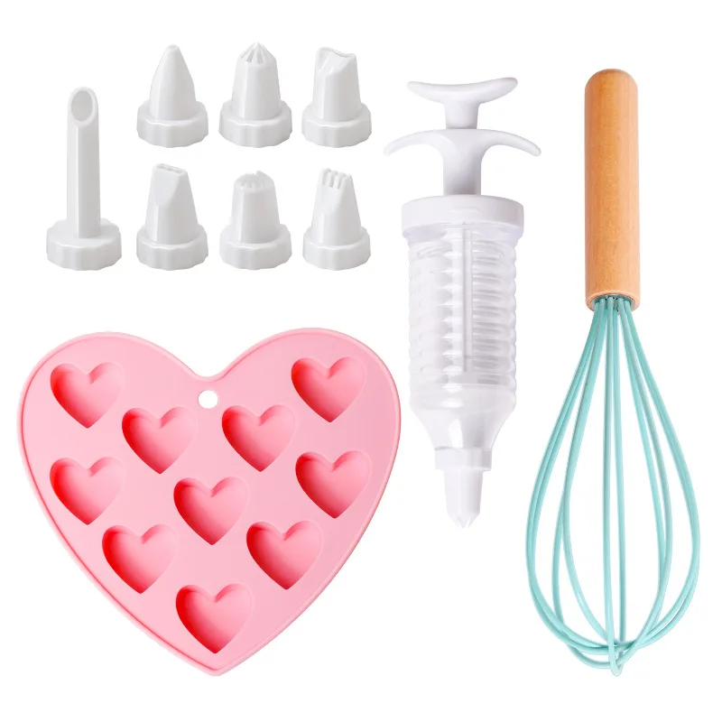 Baking DIY Set Manual Egg Beater Flower Mouth Love Shape Silicone Mold Cream Gun Kit for Children