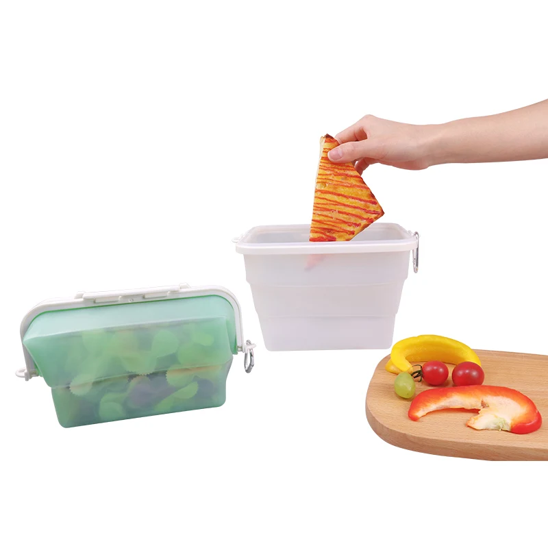 Custom Collapsible Reusable Food Storage Sandwich Bag Silica Gel Fresh-keeping Container Silicon Pouch Refrigerator Box for Food