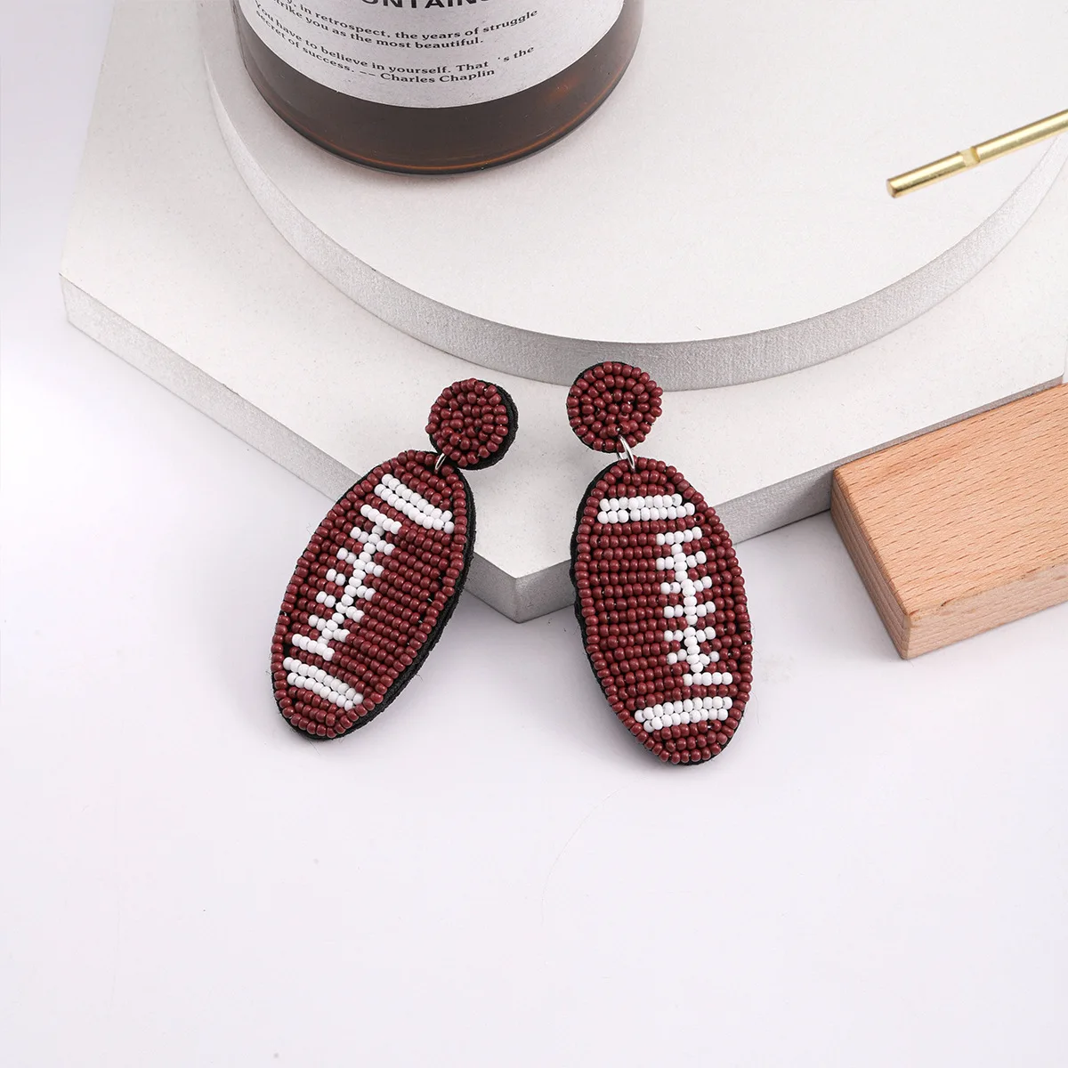 Custom Game Day Seed Beads Rugby Team Party American Football Drop Earrings Jewelry for women