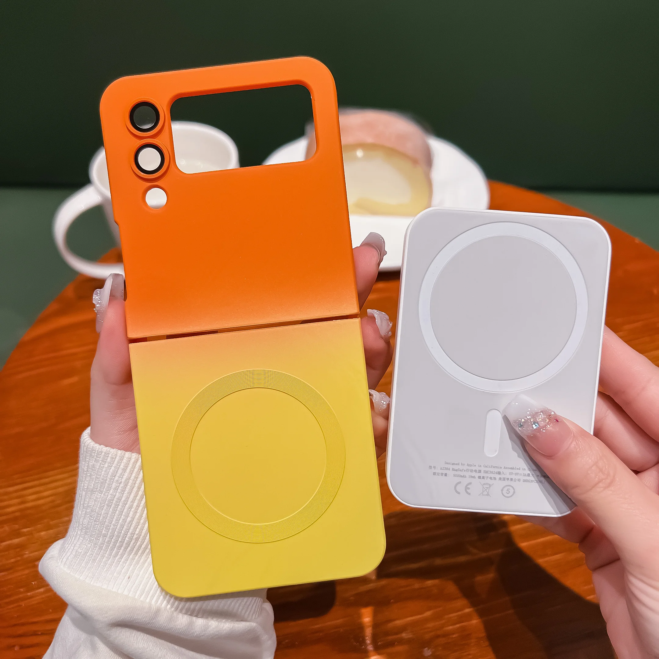 Gradient Colorful Wireless Charge Magnetic Phone Case for Samsung Galaxy Z Flip 4 Magsafes Lens Film Protection Cover