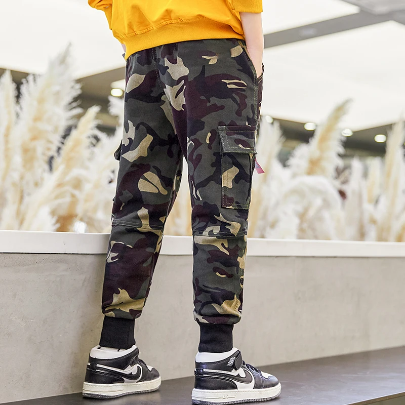 Factory price korean style printed Casual full length Stylish Camouflage kids boys pants cargo