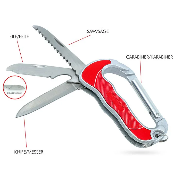 6-in-1 Stainless Steel Carabiner Hanging Buckle Multifunctional Folding Knife Outdoor Camping Hiking Mountain Climbing-EDC Tool