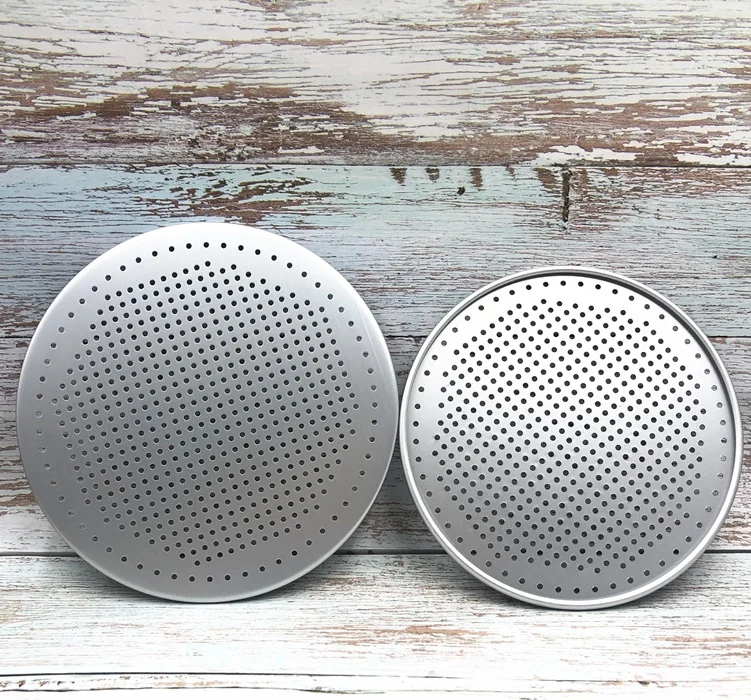 9cm-34cm Anodized Aluminium Perforated Round Pizza Screen Expanded Wire Mesh Plate Hut Crisp Pan Thin Crust