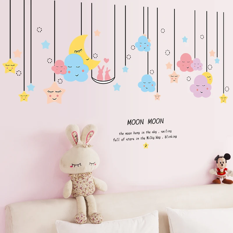 cartoon Star Moon Wall Stickers Kids Rooms Living Room Bedroom Adesivo De Parede DIY Removable Sticker