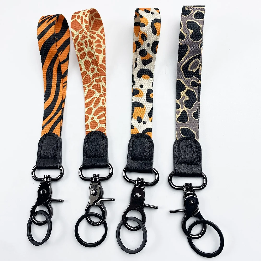 Ready To Ship Premium Wrist Wristlet Hand Car Key Keychain Holder Leopard print ID Strap Lanyard for Women