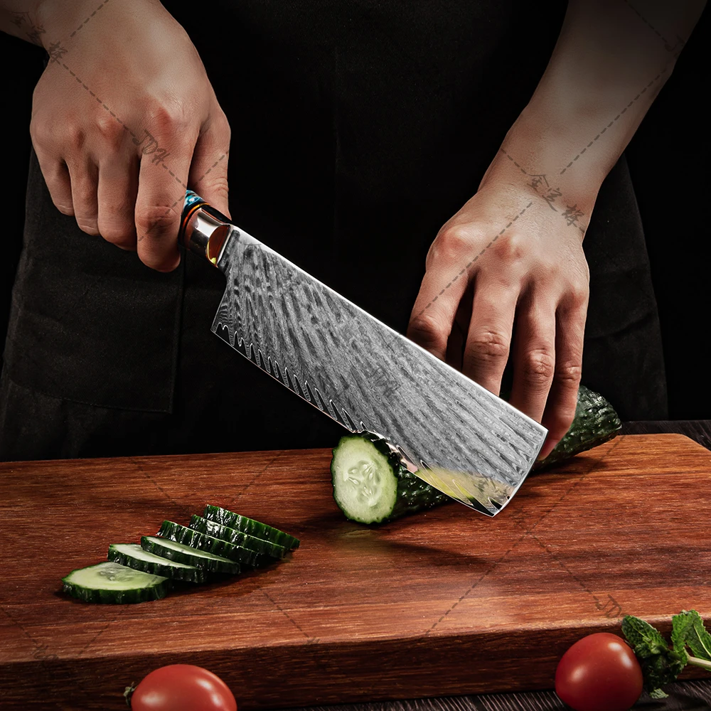 9 Pcs Damascus Kitchen Knife Set 67 Layers Damascus Steel Kitchen Knives with Resin Handle Brown