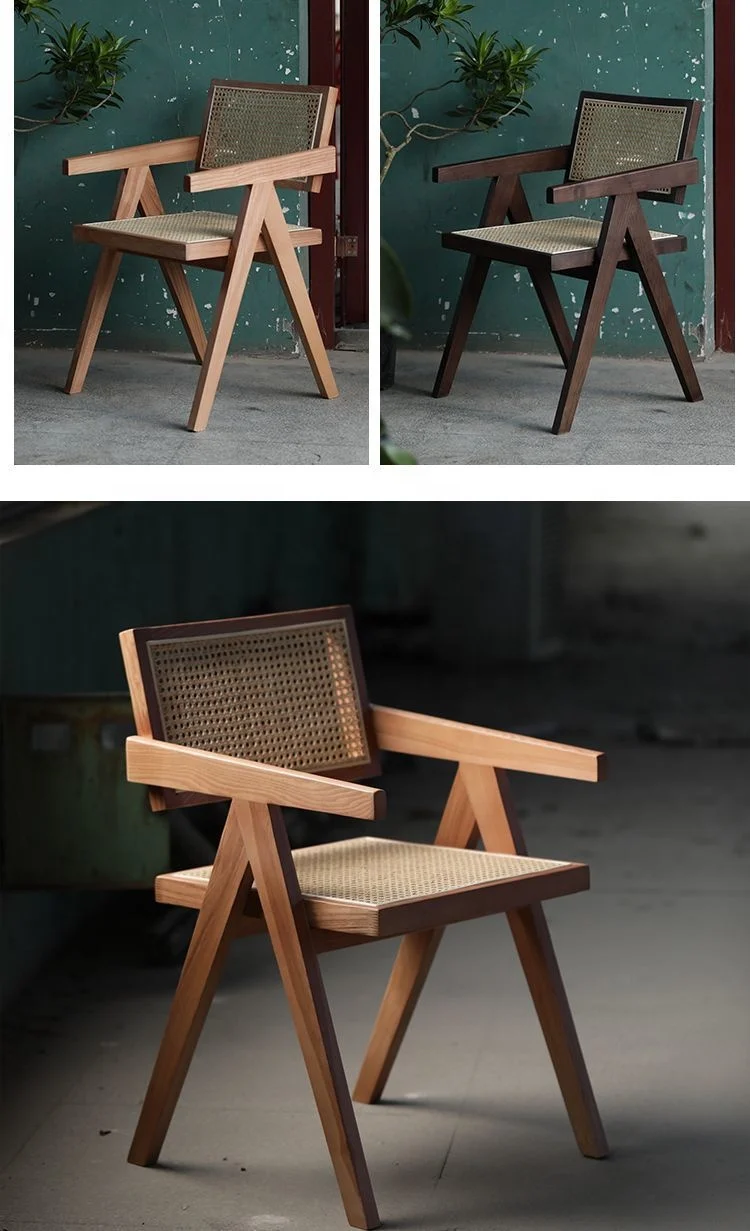 Rattan chair Nordic ancient style Japanese solid wood back home middle armrest log chair