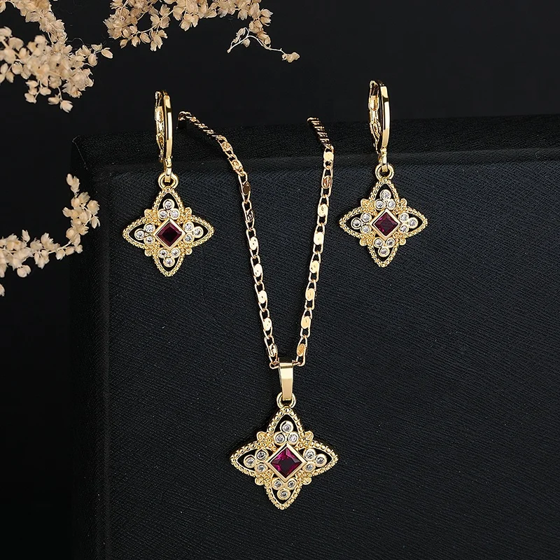 Fashion earring chain necklace set, women wedding chinese gold african jewelry set made with nice cubic zircon