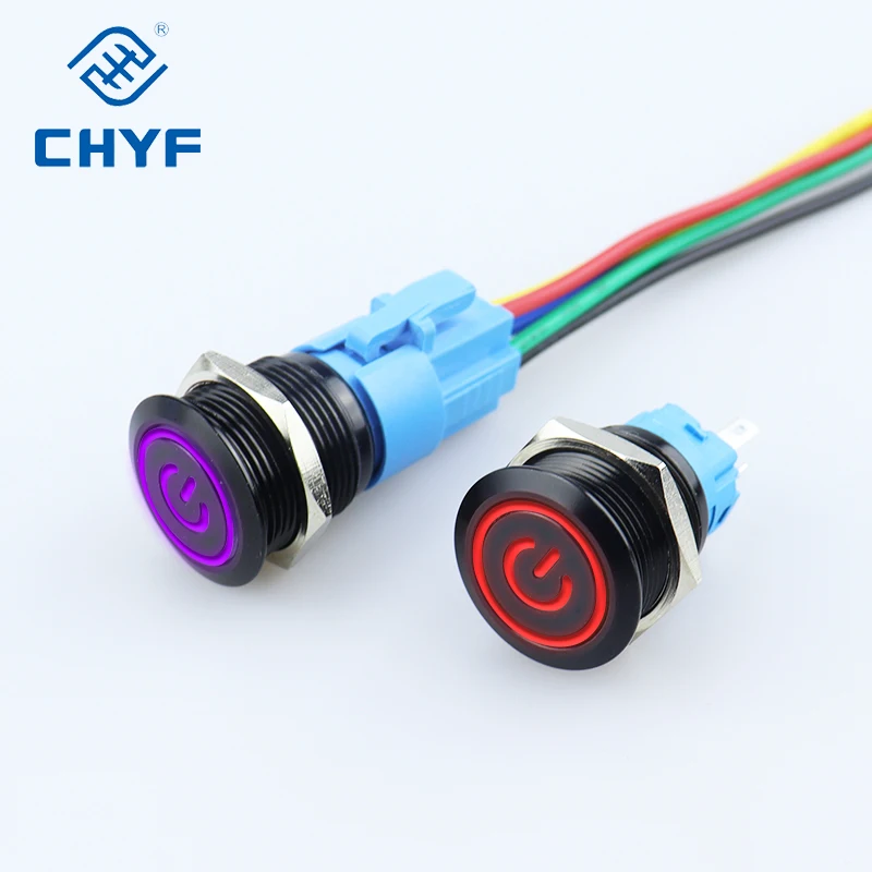 Black 12mm latching self-locking flat head high head 3 pins 5 pins aluminium alloy button switches