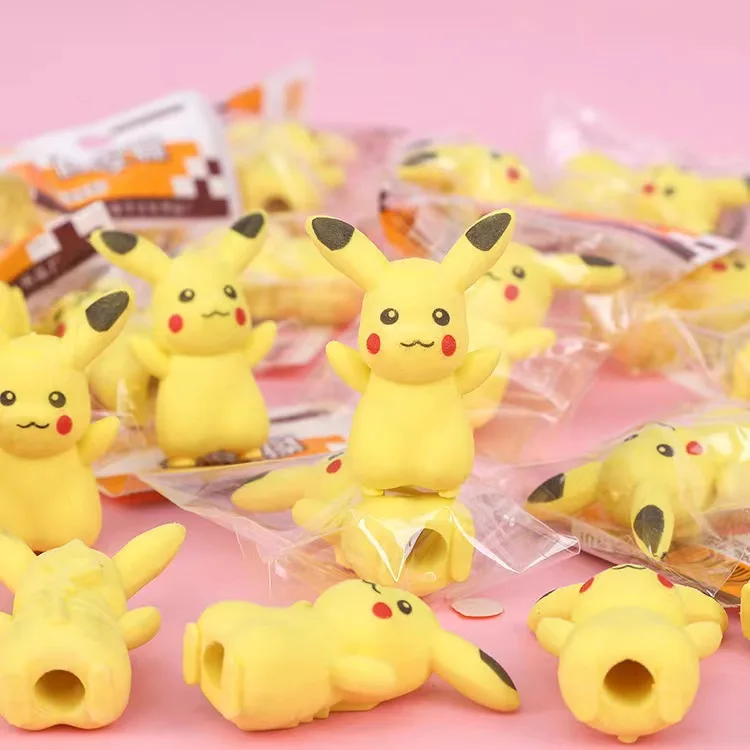 School pencil case Eraser, Pika pencil cap Eraser, Cartoon anime pencil case eraser