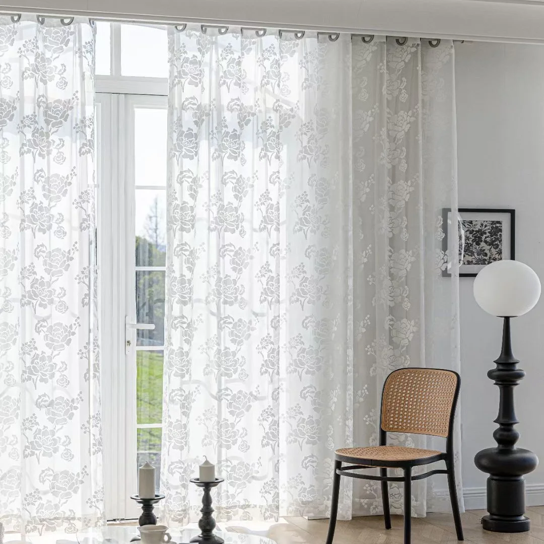 wholesale elegant living room bedroom hotel luxury pastoral burnout printing flower white sheer window curtains for home