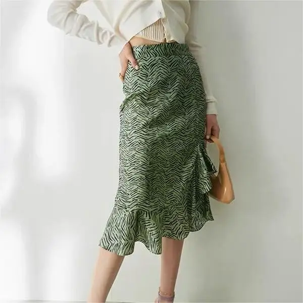 Wholesale Elegant Ladies 90% Silk&10% Spandex Zabra Skirts Midi Spring Women High Waist Summer Skirt