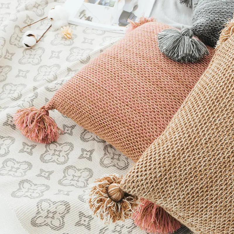 LISO Wholesale Knitted Linen Cotton Plain Pillow case Cover Linen Cushion Cover square Seat Cushion Covers