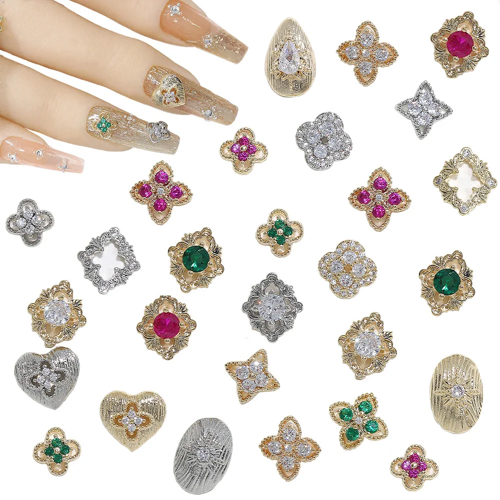 Colorful Clover Nail Art Charms 3D Four-Leaf Clovers Nail Supplies Rhinestones for Nail Art Women DIY Manicure Tips Decorations