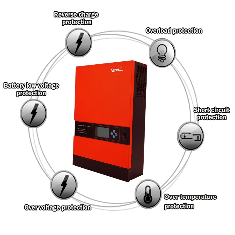 Vmaxpower 48V 5kw Hybrid Built-In MPPT Controller Pure Sine Wave Off Grid High Frequency Solar Inverter