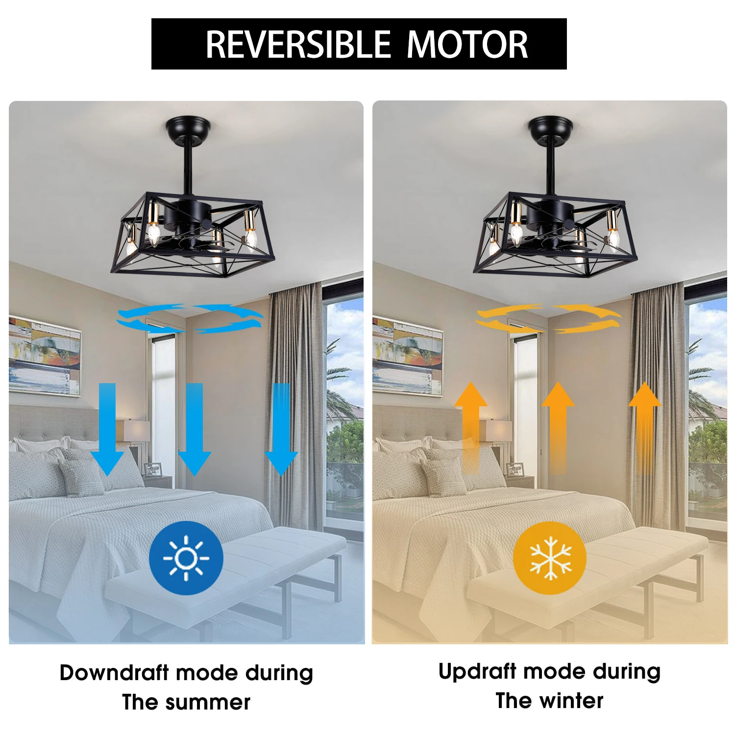 Copper Motor Black Vintage Decorative Caged Ceiling Fan Remote Control Industrial Style Bladeless Led Ceiling Fan With Light