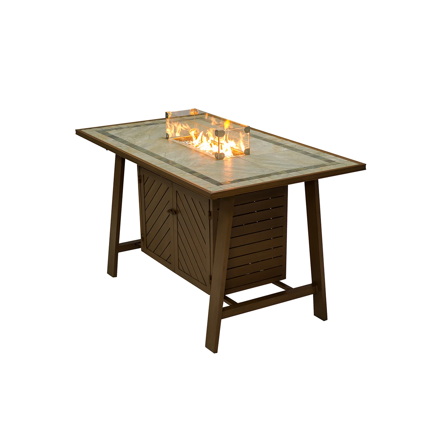 
72 inch rectangular ceramic tile top cast aluminum outdoor gas fire pit bar table (WH065-SL) 