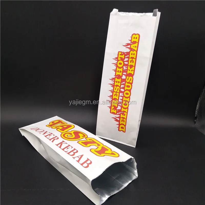 Lined Chicken Kraft Paper Bag for BBQ Chicken Rolls Doner Kebab Burger Paper Bag Grease Proof Aluminium Foil Food Customized