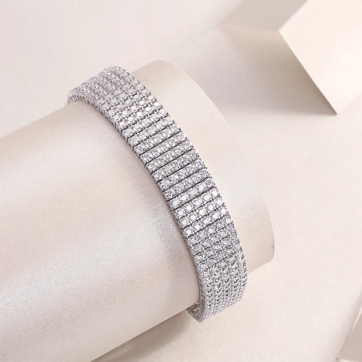 De 10MM Wide Moissanite Tennis Chain Five Rows Moissanite Tennis Link Bracelet 7.5inches 925 Silver Tennis Moissanite Chain