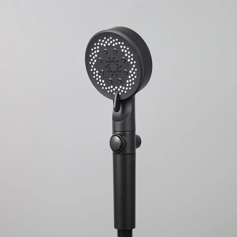 tiktok high pressure multifunction bathroom black abs plastic shower head water saving black 5 mode with stop button