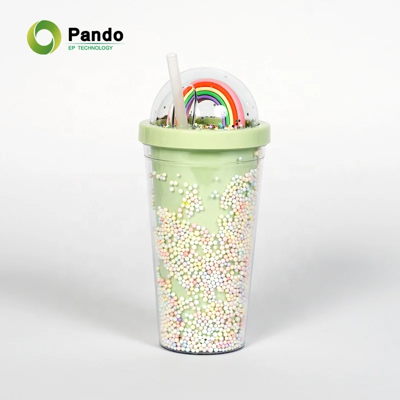Travel Gift Double Wall 550ml Fashion Girl Transparent Mugs Rainbow Reusable Plastic Cups With Lid And Straw
