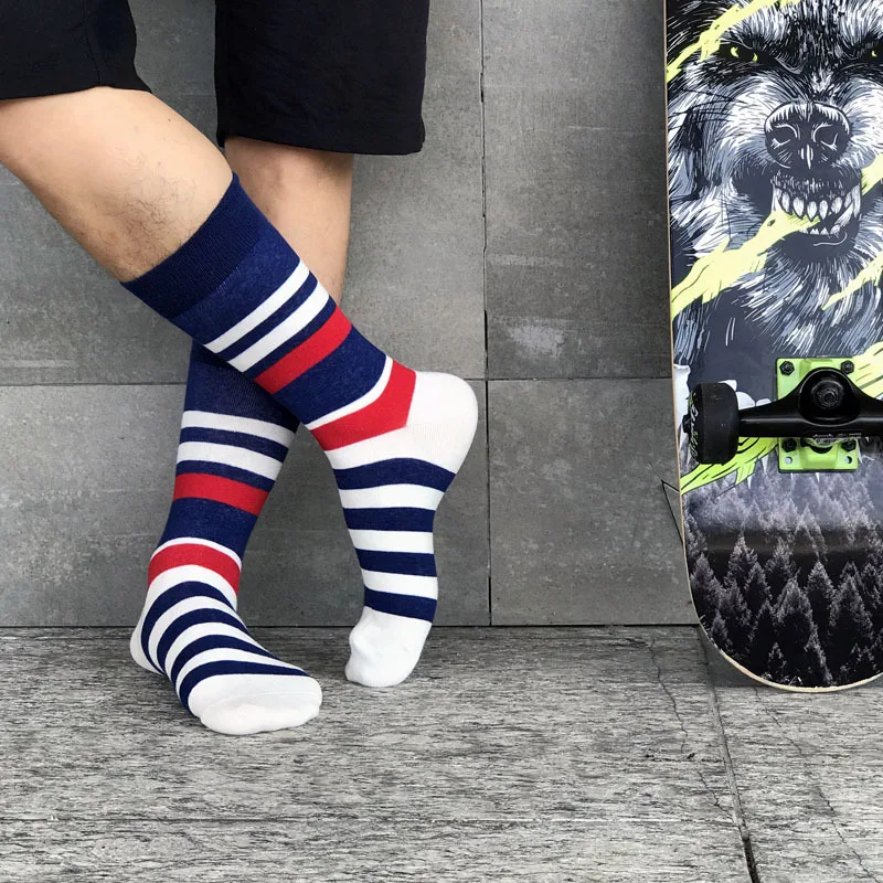 Cotton Custom Logo Design Different Knitting Position Stripe Color Bulk Mens Socks