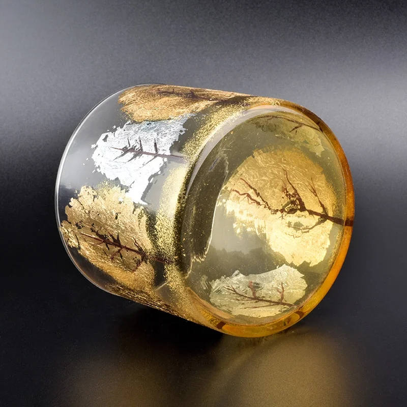 Luxury Autumn Golden Leaves Glass Candle Jars