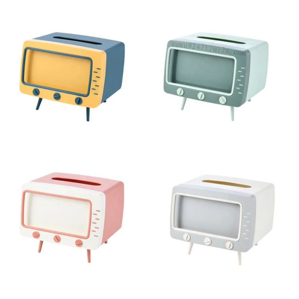 Hot Sale Dust Proof TV Style Phone Holder Tissue Box Custom Printed Logo Tissue Box Multi-functional Plastic Tissue Box