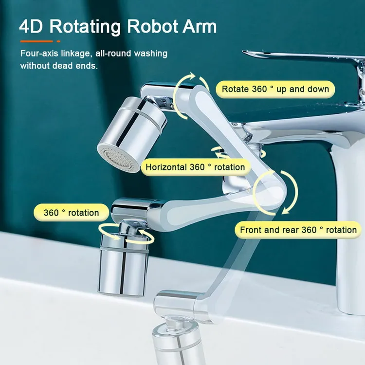 Universal 1080 degree Swivel Robotic Arm Faucet Plastic Kitchen Sink Extension Faucet Rotatable Multifunctional Extension Faucet