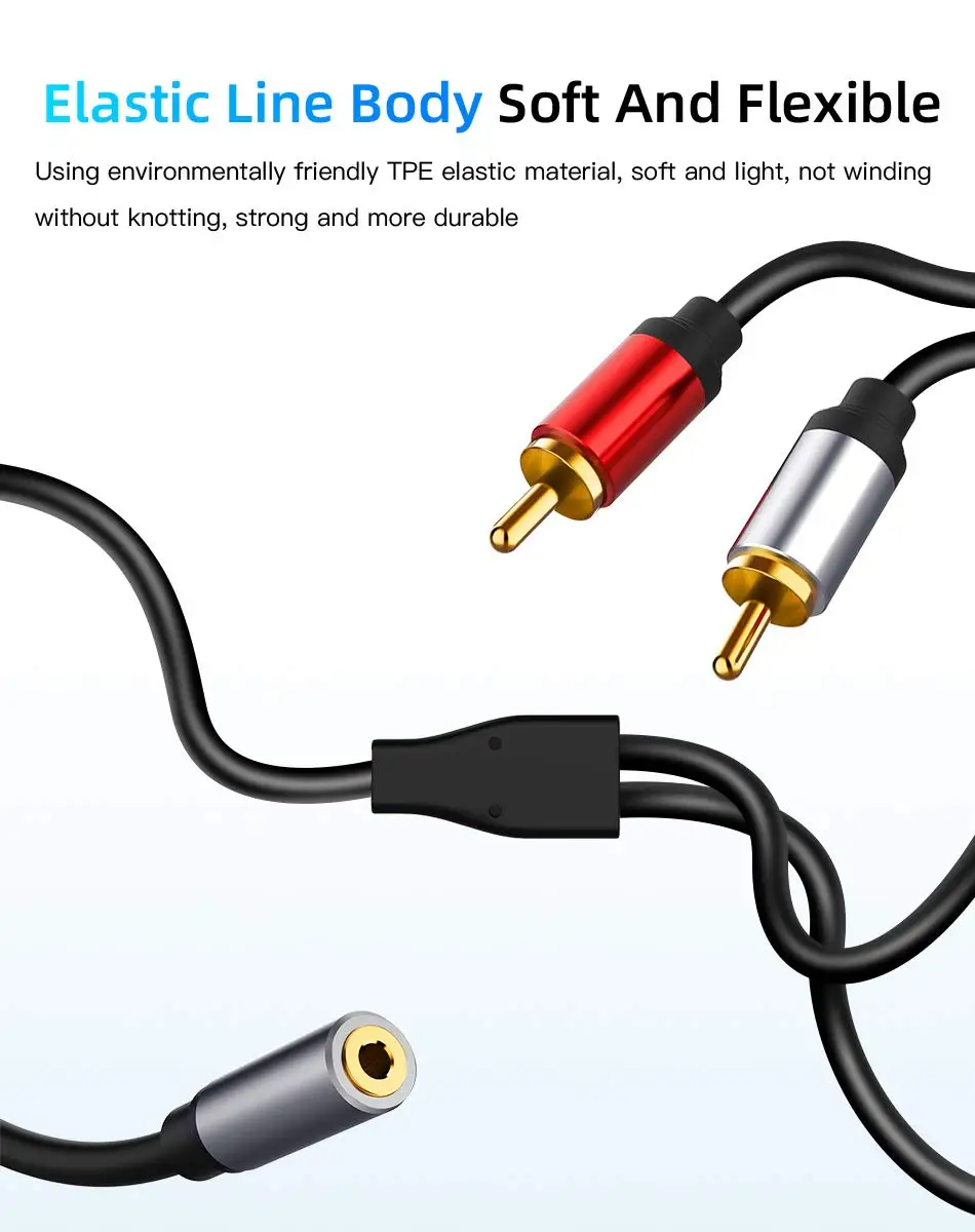 Hot selling av cable 3.5mm to 2RCA jack audio cable  computer TV speaker connection cable