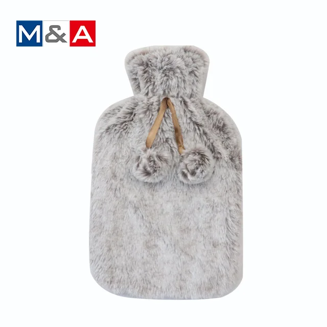 Custom rubber hot water bottle 2 liters  with plush soft fur cover with customized colour