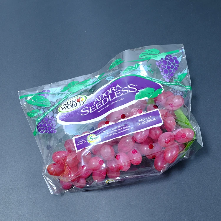 Custom Plastic Grape handle bag Ldpe With Punch Hole Fruit Wicket cellophane bags