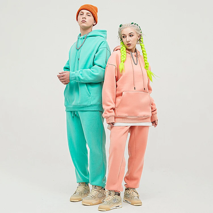 Unisex Streetwear Fashion Hoodie  2 Piece Set Women Joggers Outfit Thick Sweatpants Set