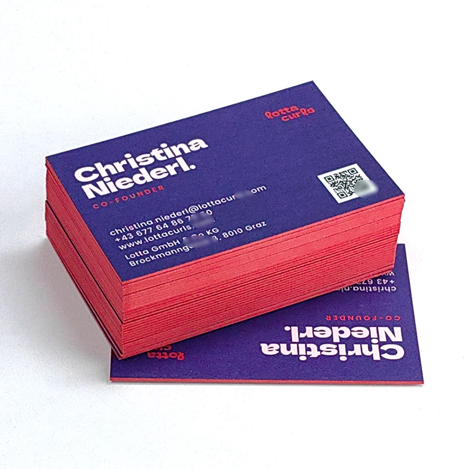 Cheap Customized Violet Business Card with Rose Red Edge Printed Enterprise Private LOGO Cotton Textured Paper Visitng Card