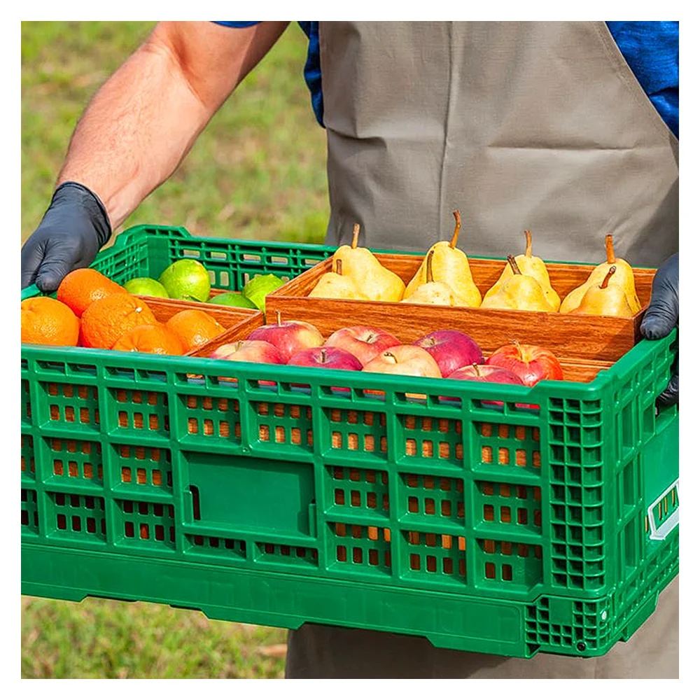 supermarket collapsible hard plastic storage fruit foldable vegetable egg transport basket bins crate with holes for sale