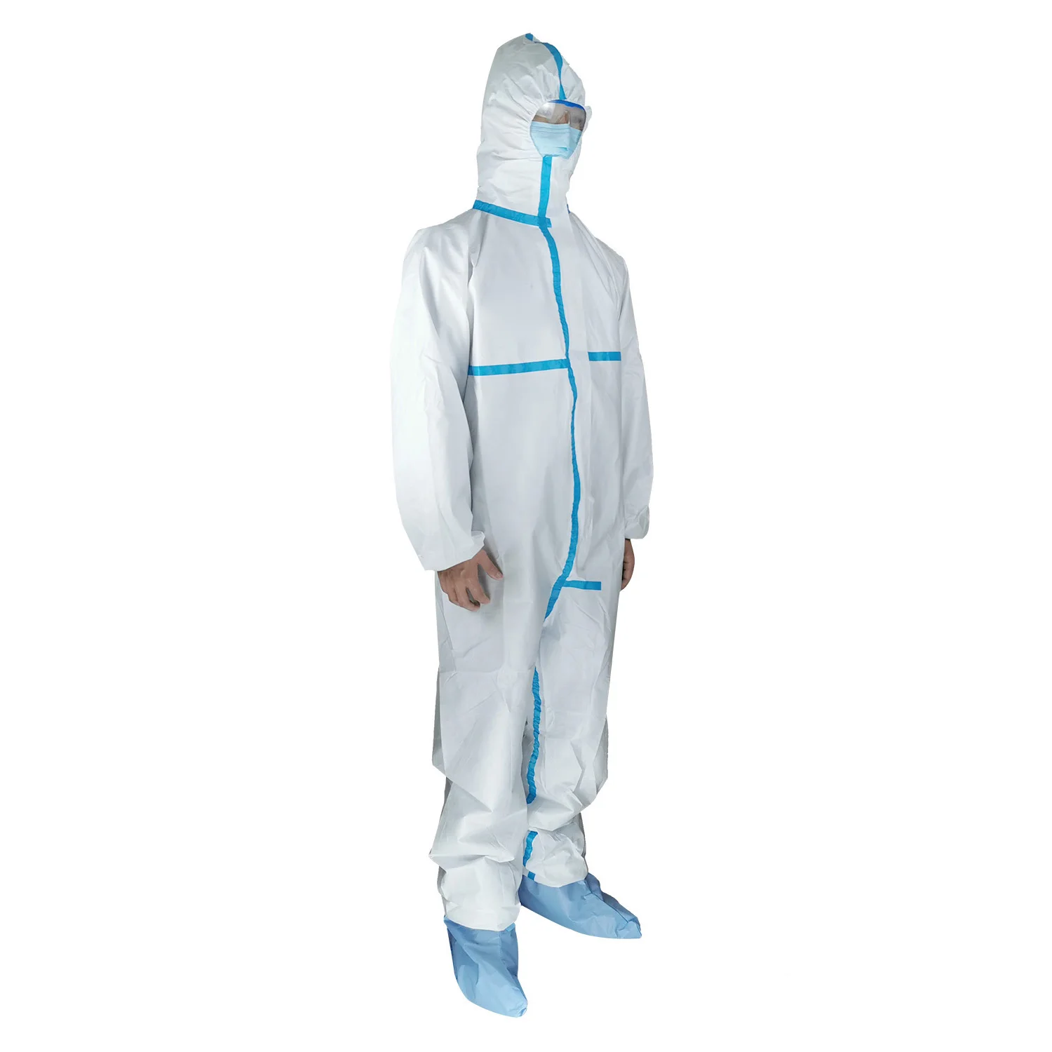 Wholesale Custom Coveralls Disposable Disposable Coverall SMS Type4/5/6 White Coveralls Disposable With Hood With Melt Tape