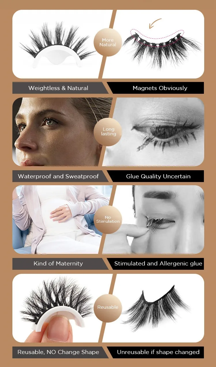 Hollyren No Glue Reusable Adhesive Eyelashes Waterproof Preglued Eyelashes Convenient Reusable 3d Self Adhesive Eyelashes Makeup