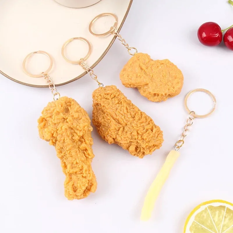 Simulation fried chicken keychain food model fun fried chicken wings keychain bag ornaments wholesale