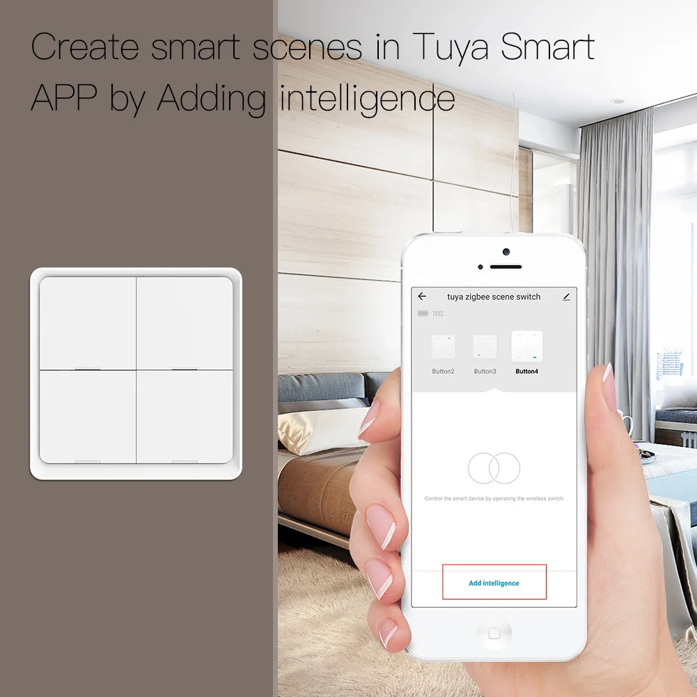 Zigbee 4CH Smart Scene Switch Tuya  APP Remote Control Wireless Light Switch 4 Gang Switch  Scenario Panel