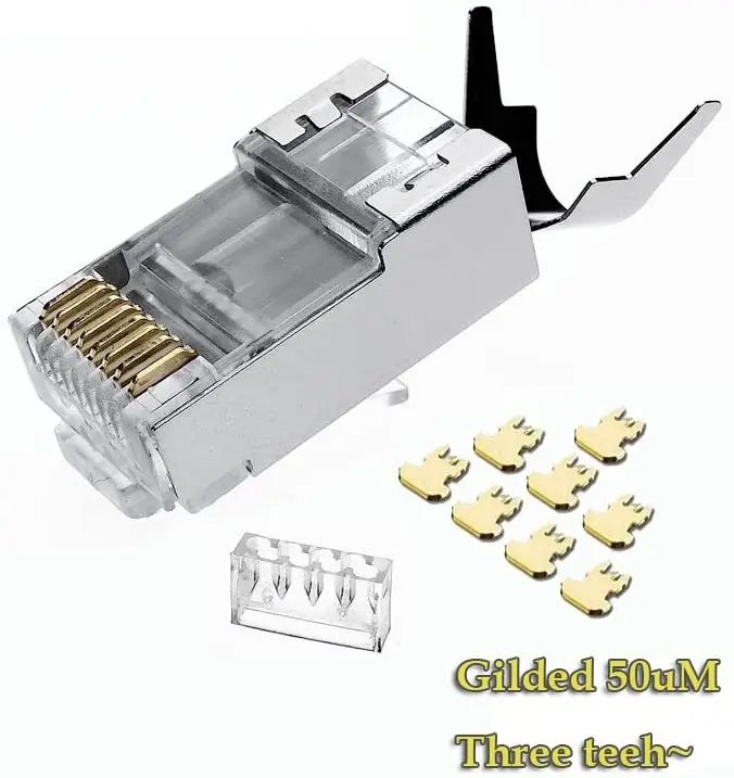 Разъем Cat7 Cat6A двухкомпонентный дизайн позолоченный экранированный Модульный штекер RJ45 подходит для 23AWG прочный и многожильный