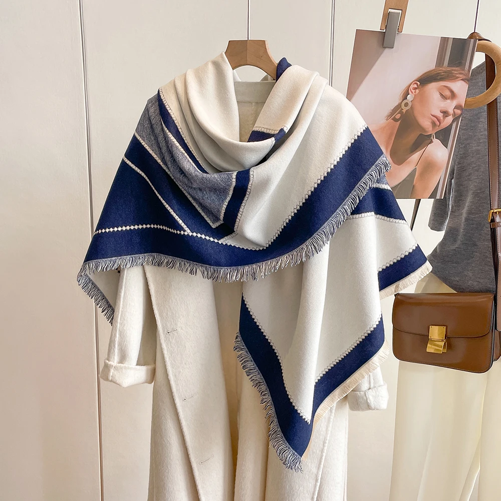 Fashion Acrylic Winter Warm Thick Cashmere Scarf Wraps girl Square Stoles Echarpe Blanket Ponchos Large Square Shawls For Women