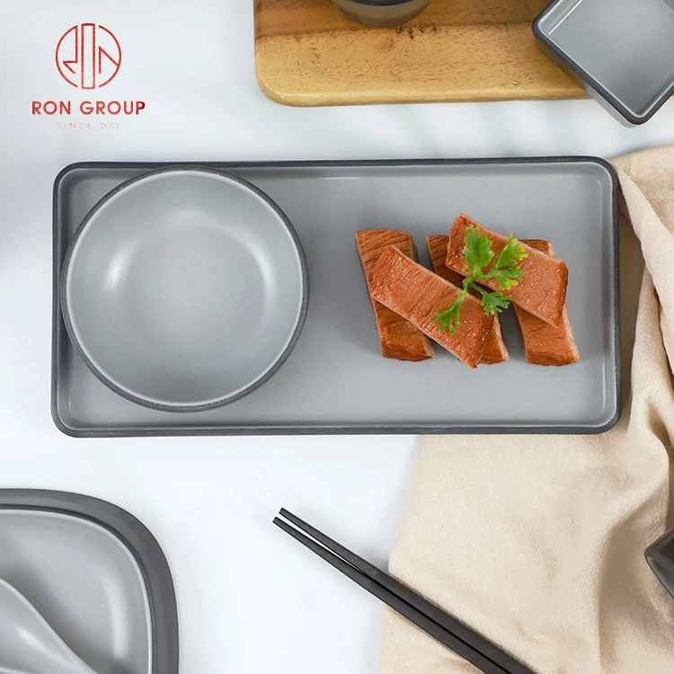 High Quality Custom Commercial Hotel Banquet Black and Grey Restaurant Bowls Dinnerware Sets Tableware Melamine Plates