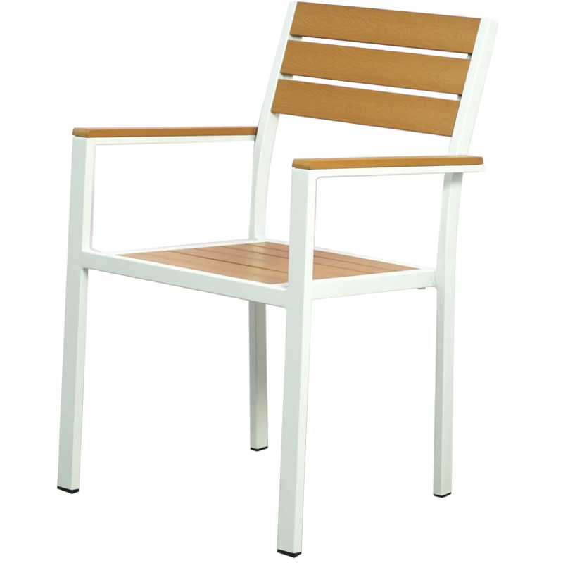 UV Resistant Outdoor Indoor Plastic Wood Dining Chair Aluminum Powder Coating Frame Modern Cafe Chair