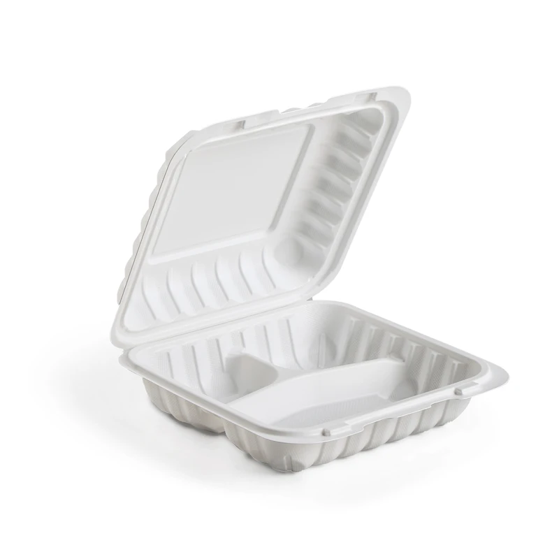 PP Clamshell Takeout Boxes Hinged To-go Food Containers Sturdy Thermoform MFPP Mineral Filled Plastic Fast Meal Disposable White