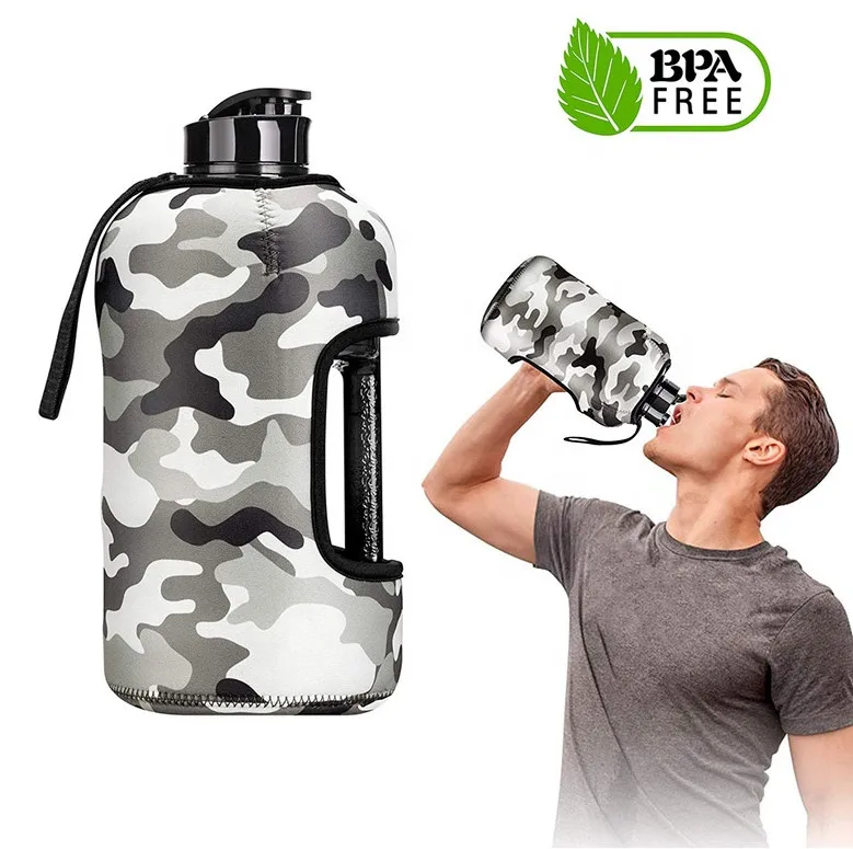 2.2L Half Gallon Gym Customized Sleeve Bodybuilding Bpa Free Big Sports Water Bottle With Case