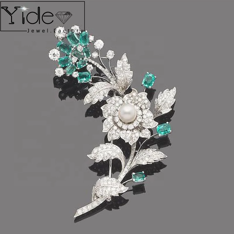 Custom party jewelry saree flower pearl crystal brooch for ladies