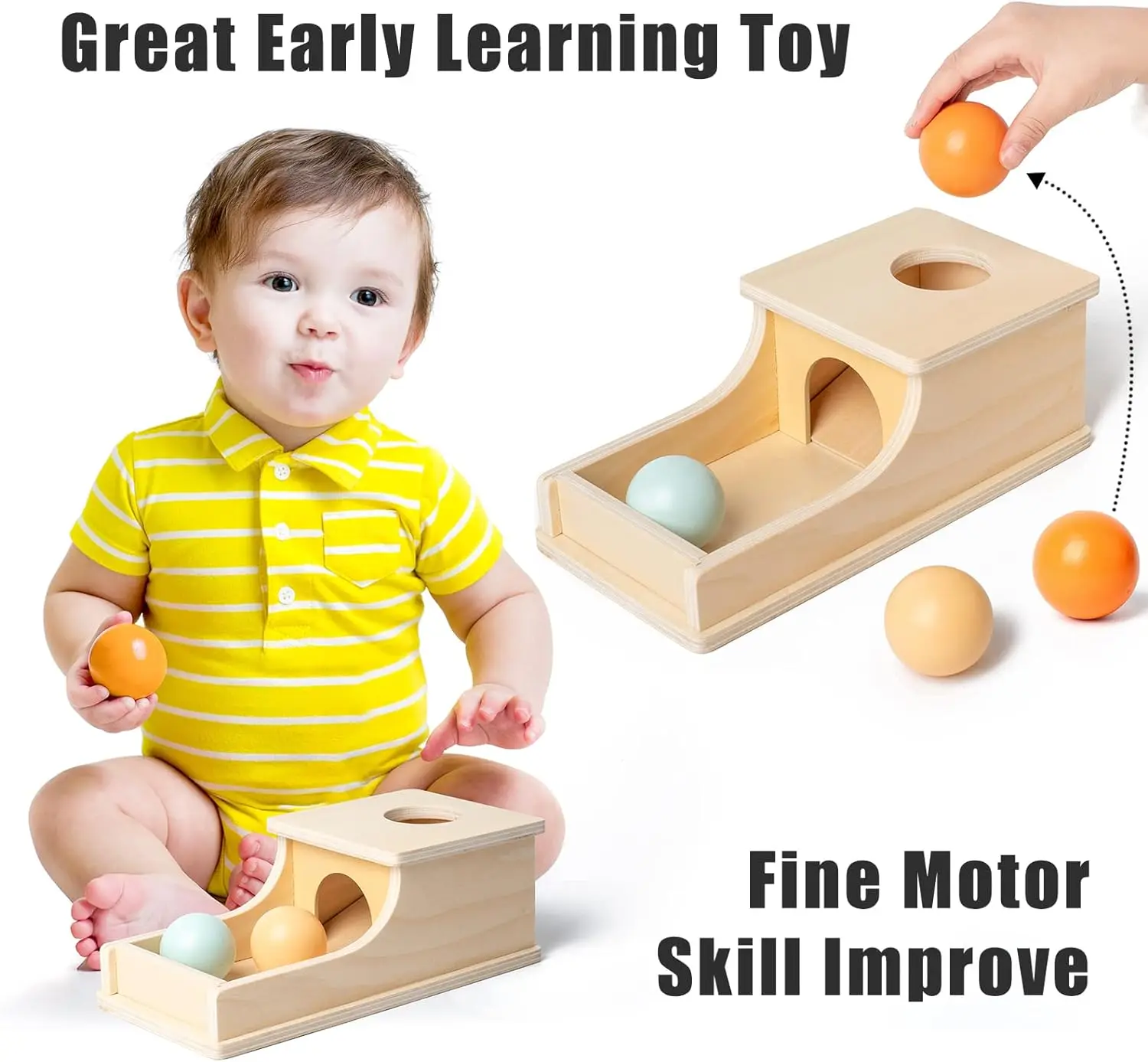 W218 Montessori Toys for Babies 6-12 Months Object Permanence Box Wooden Ball Drop Toy Play for 6 Month 1 2 3 Year Old