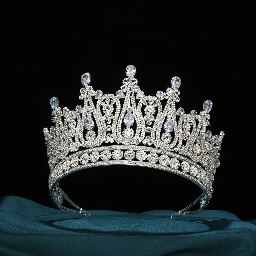 Free customized silver diamond crystal full round pageant tiara queen winner crowns for party hair accessories